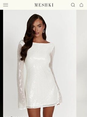 Meshki White Sequin Long-Sleeve Mini Dress